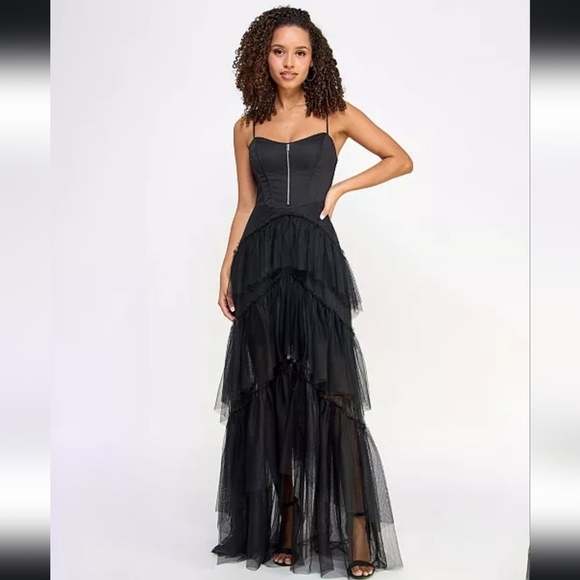 NWT City Studios Junior Sweetheart-Neck Tiered Dress on Blacl Size 12 - Picture 1 of 13